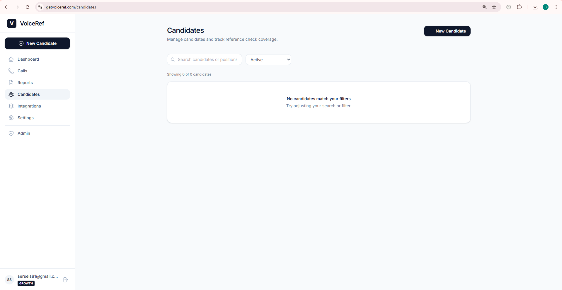 VoiceRef recruiter dashboard showing list of candidates